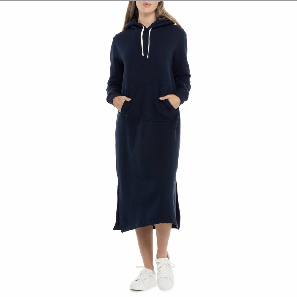 Lands' End Hooded Lounger Dress - Long Sleeve Navy Blue